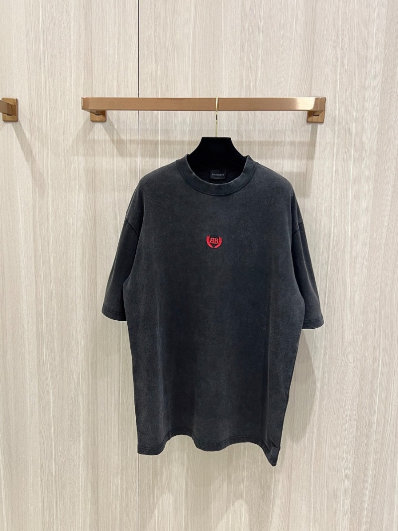 Balenciaga Vintage Wash Cotton T-shirt with Red Wheat Logo