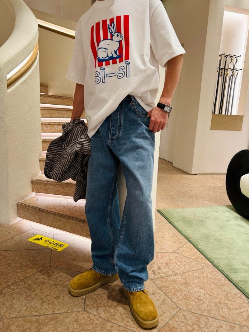 Bottega Veneta Rabbit Theme Oversized T-Shirt - White with Graphic Print