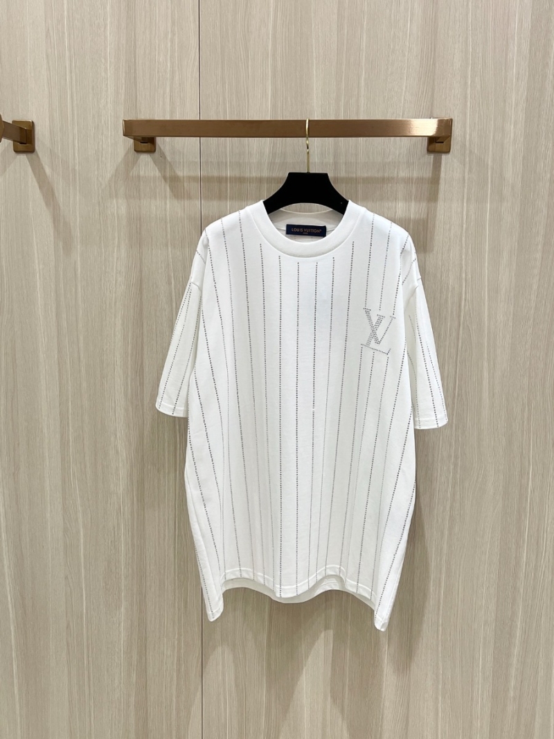 Louis Vuitton LV Spring Summer Dazzling Rhinestone T-Shirt White