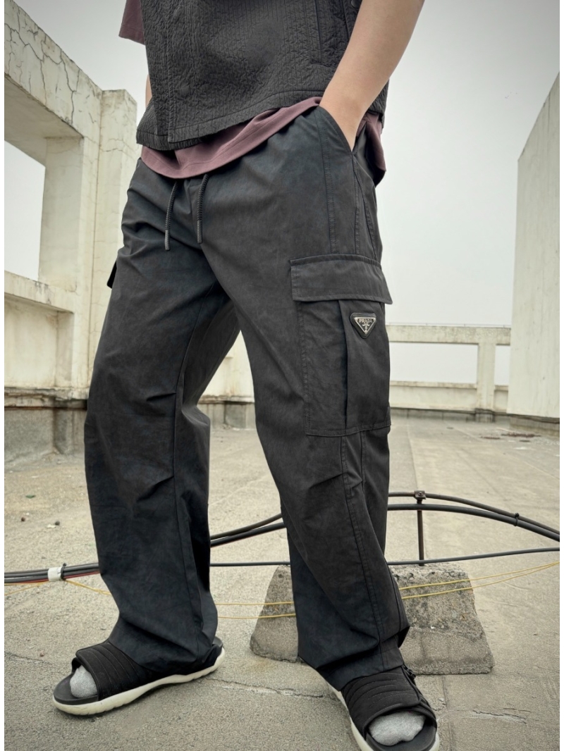 Prada 2025 Washed Functional Cargo Pants Black-Gray