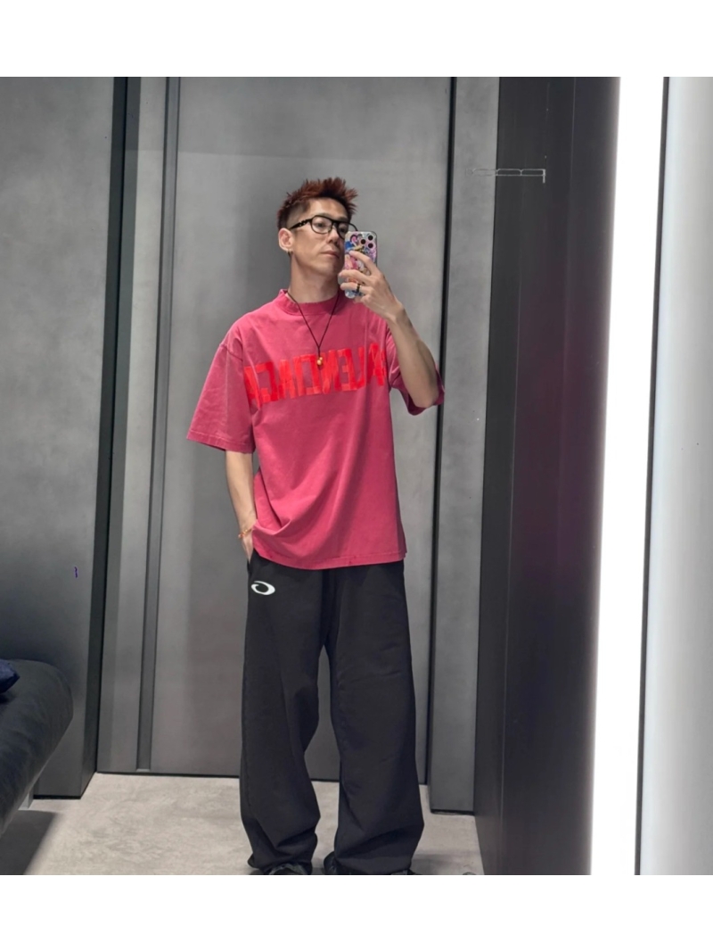 Balenciaga Streetwear Bold Tape Graphic T-Shirt Raspberry Pink