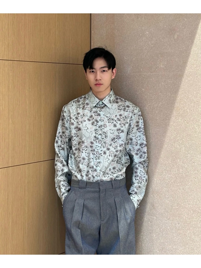 Dior AND HYLTON NEL Sophisticated Floral Animal Shirt Light Green