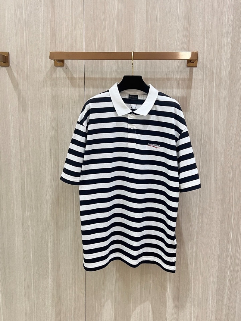 Balenciaga Nautical Stripe Modern Polo Shirt Black-White