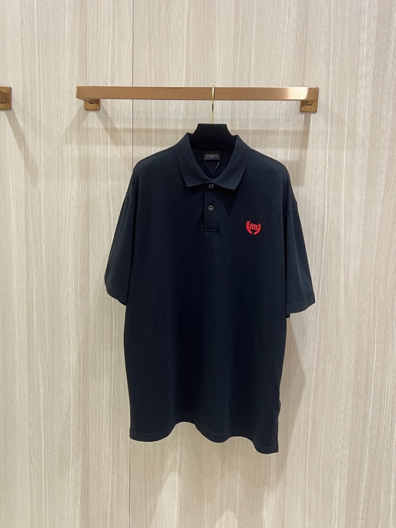 Balenciaga Wheat Embroidery Artistic Polo Shirt Black