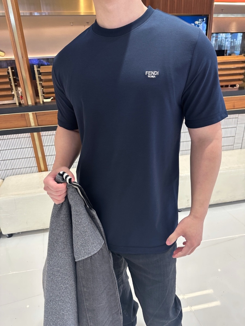 Fendi Classic Embroidered Luxe T-Shirt in Navy Blue