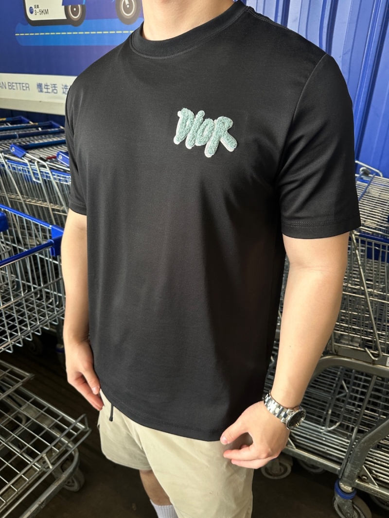 Dior Signature Towel-Embroidered Luxe T-Shirt in Black