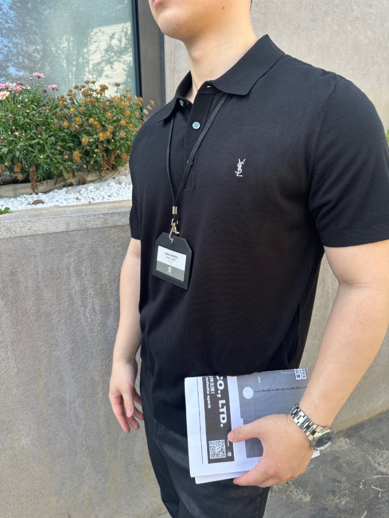 YSL Saint Laurent Iconic Luxe Merino Wool Polo Shirt Black