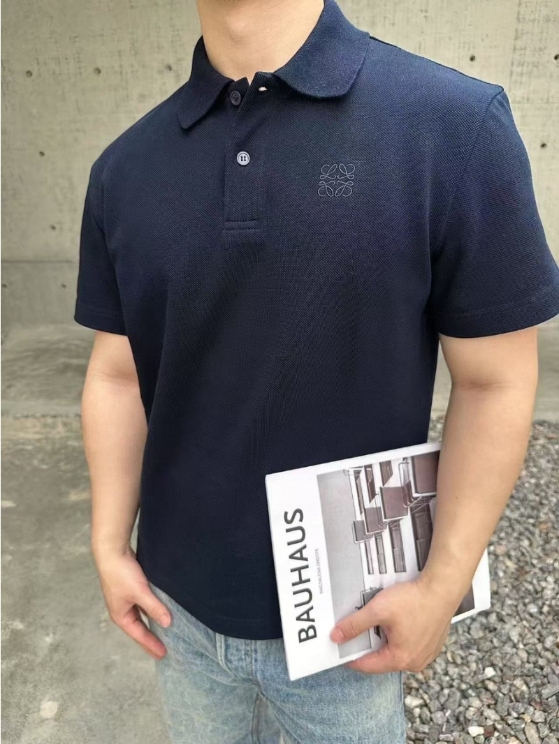 Loewe Signature Luxe Embroidered Polo Shirt Navy