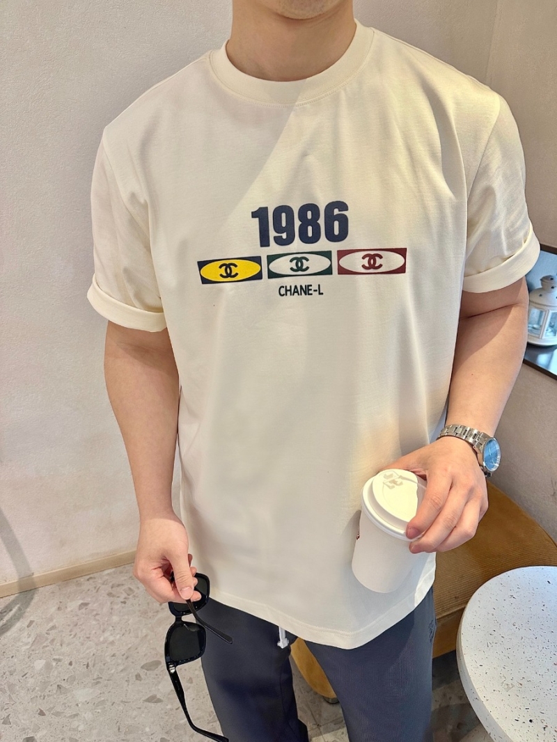 Chanel 1986 Series Stylish Numeric T-Shirt Beige-Pattern
