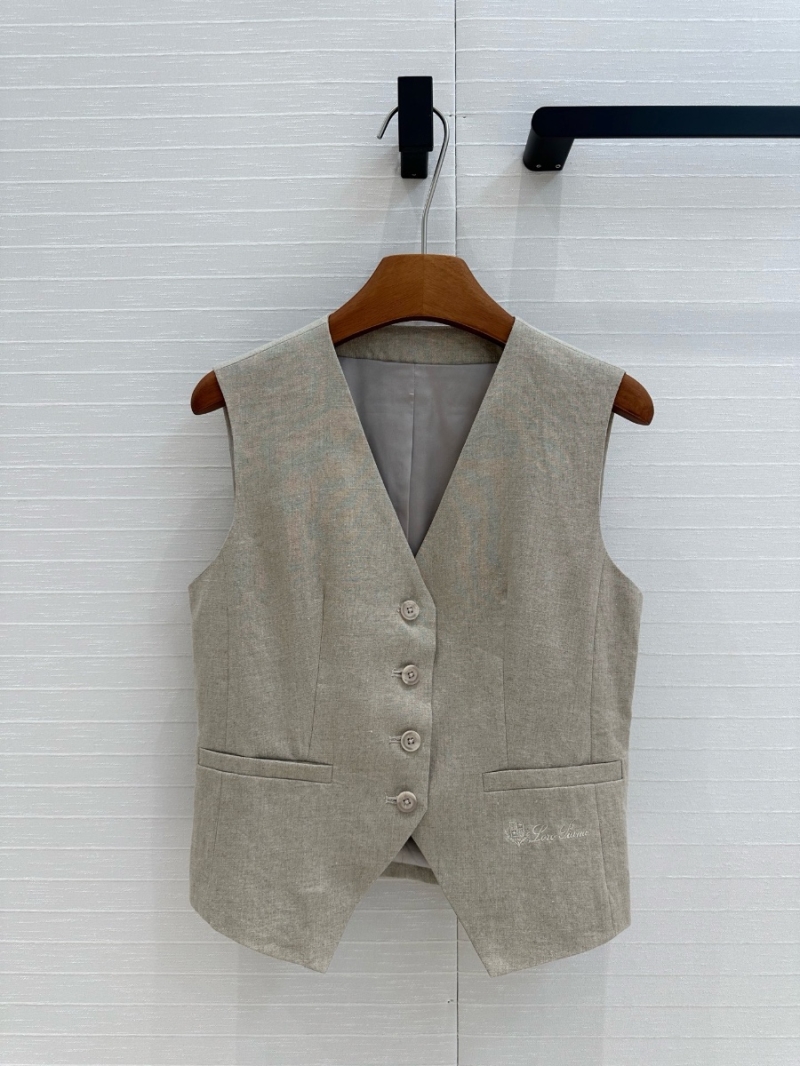 Loro Piana 2025 Spring/Summer Cotton-Linen Embroidered Waistcoat Grey