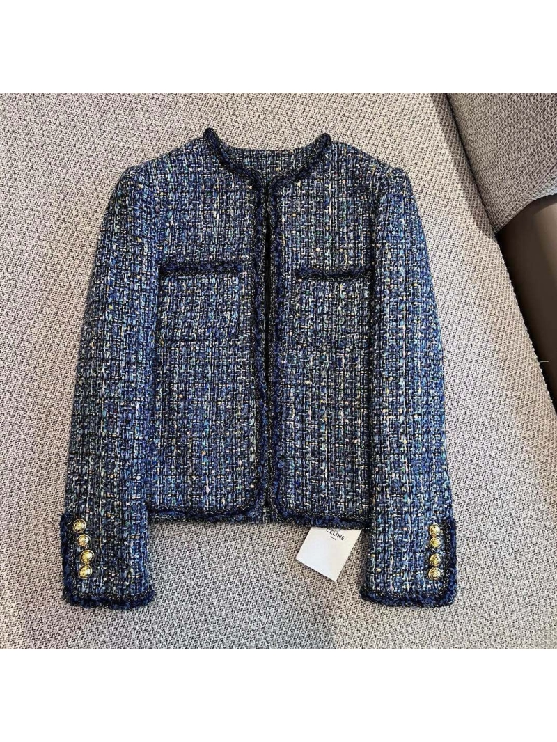 Celine 24 Early Autumn Collection Woven Wool Tweed Jacket