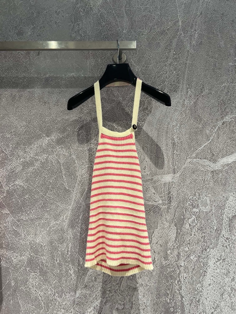Dior Spring/Summer 2024 Cotton Striped Halter-Neck Backless Knit Vest - Pink Fall Riviera Collection