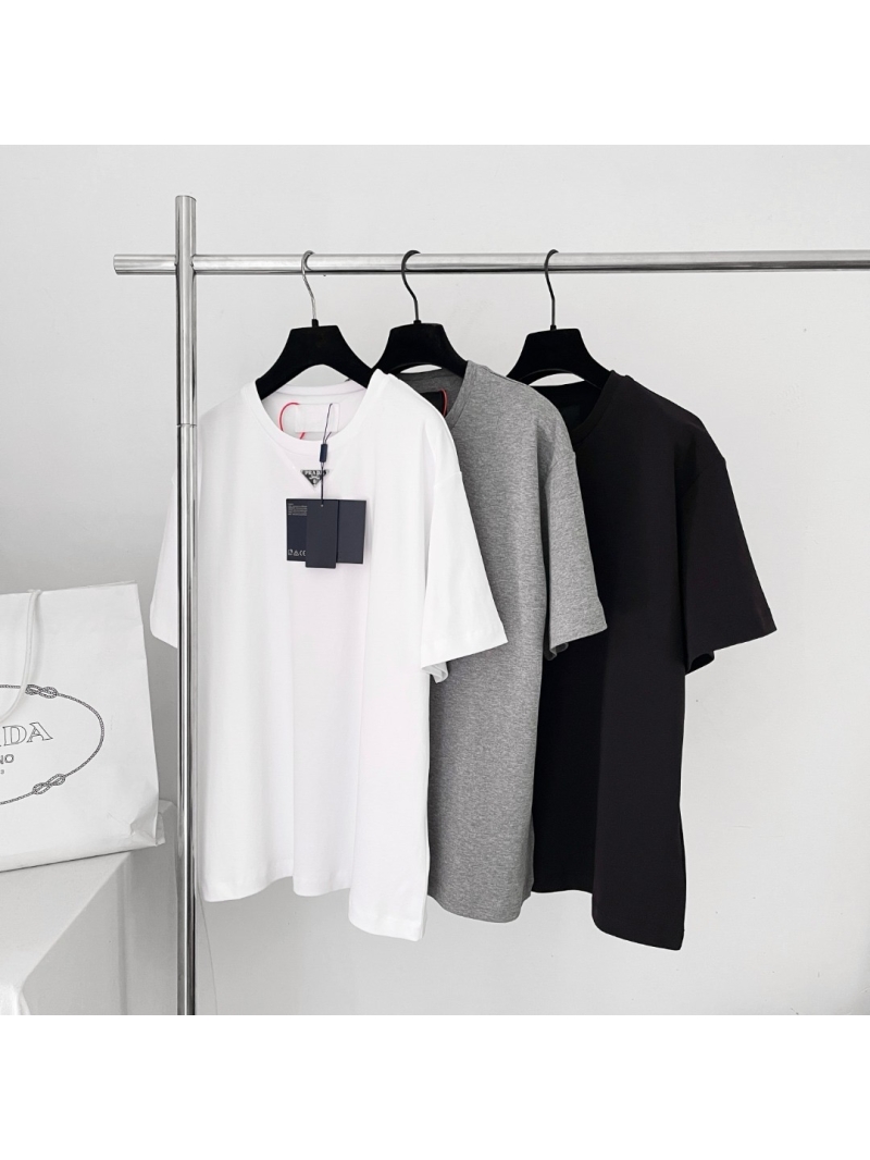 Prada Unisex Cotton T-Shirt with Triangle Logo