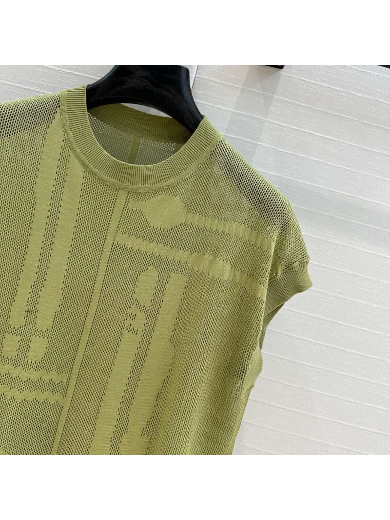 Hermes Early Spring 2025 Mesh Knit Top with Floral Pattern Green