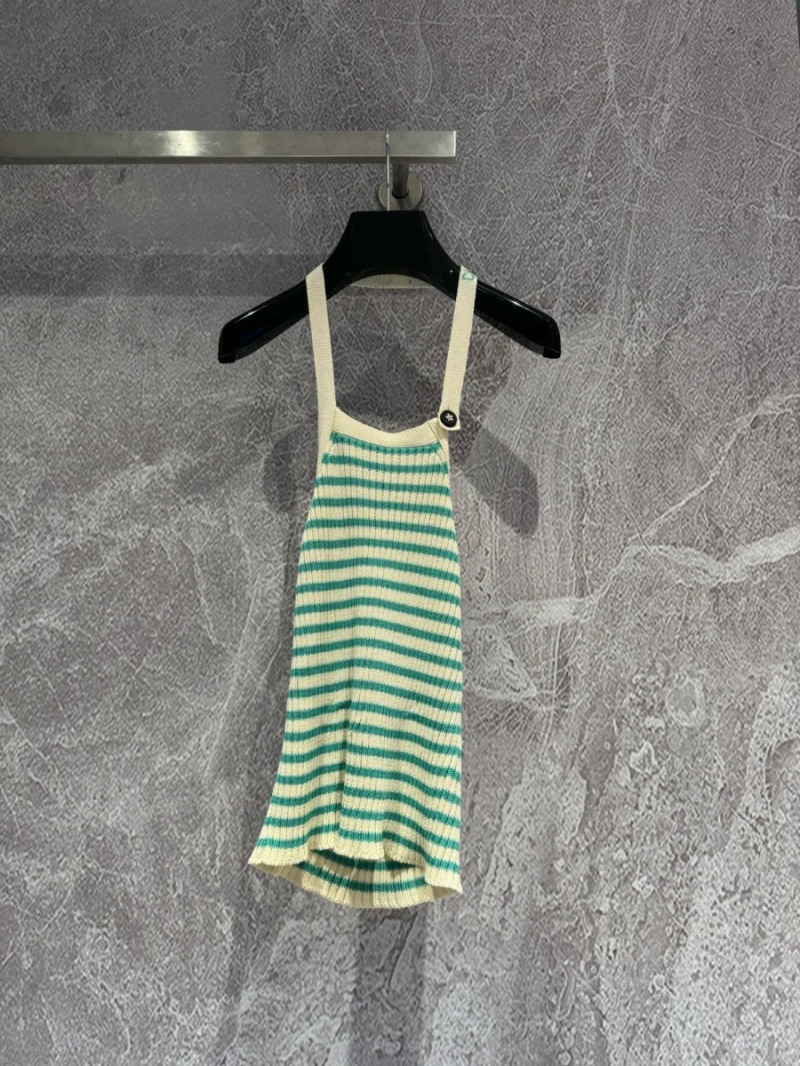 Dior Spring/Summer 2024 Cotton Striped Halter-Neck Backless Knit Vest - Mint Green Fall Riviera Collection