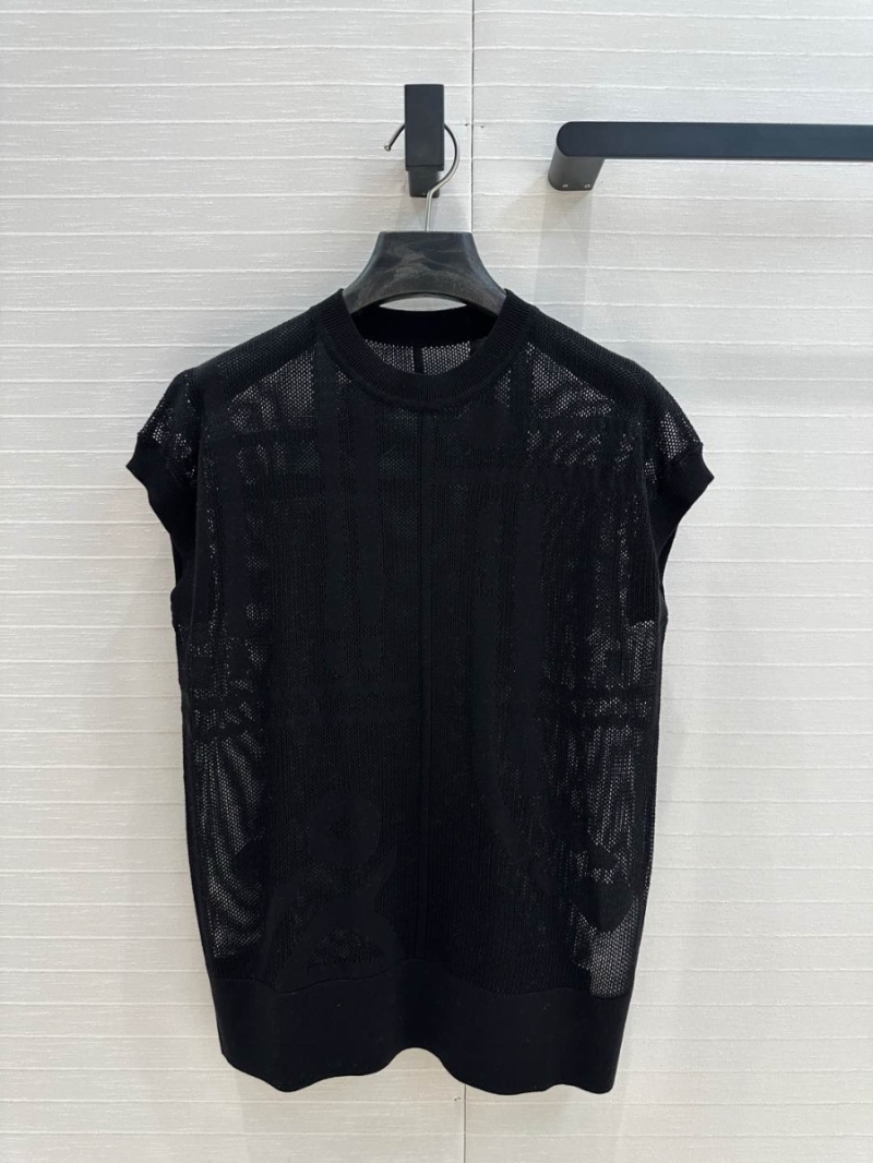 Hermes Early Spring 2025 Mesh Knit Top with Floral Pattern Black