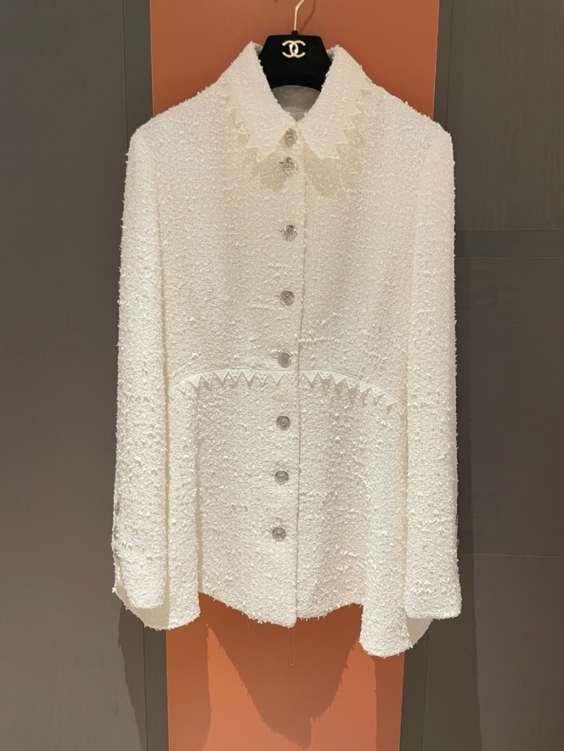 Chanel 24S Limited Edition Elegant White Sequin Tweed Jacket Silk Camellia Lining