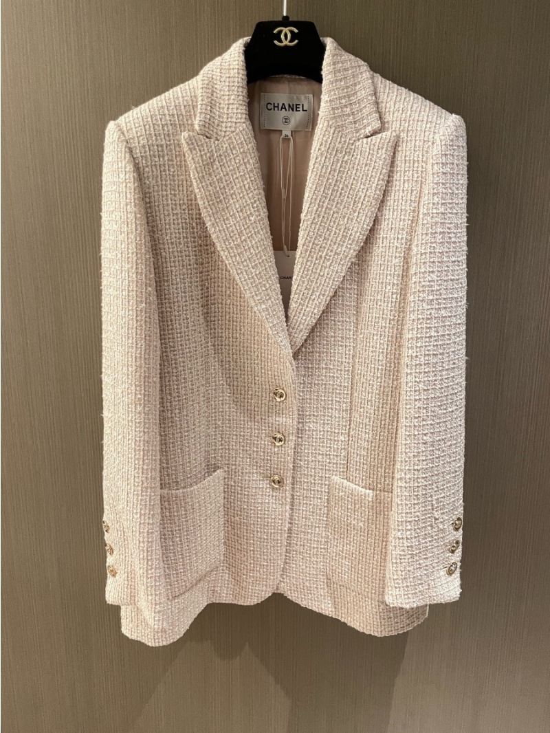 Chanel 24 Early Spring Handcrafted Beige Pink Tweed Coat