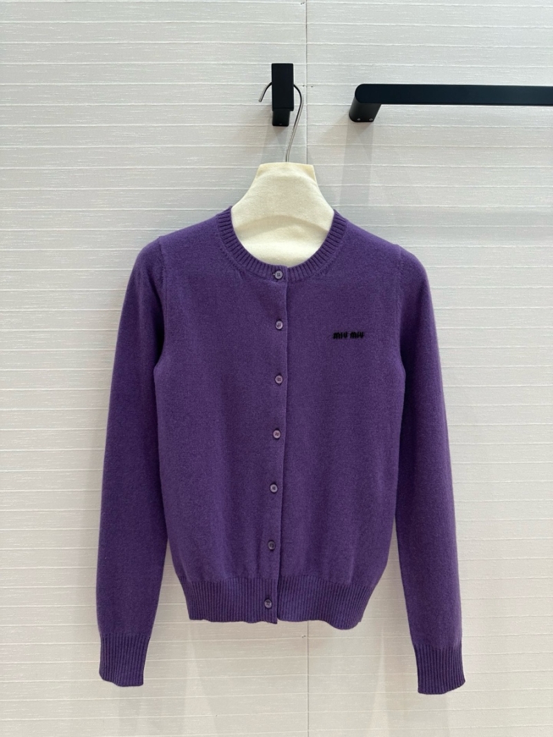 Miu Miu Early Fall New Collection Stylish Color-Block Letter Cashmere Cardigan Purple