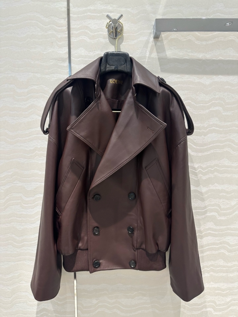 Loewe Vintage Modern Oversized Lambskin Leather Biker Jacket Dark Burgundy