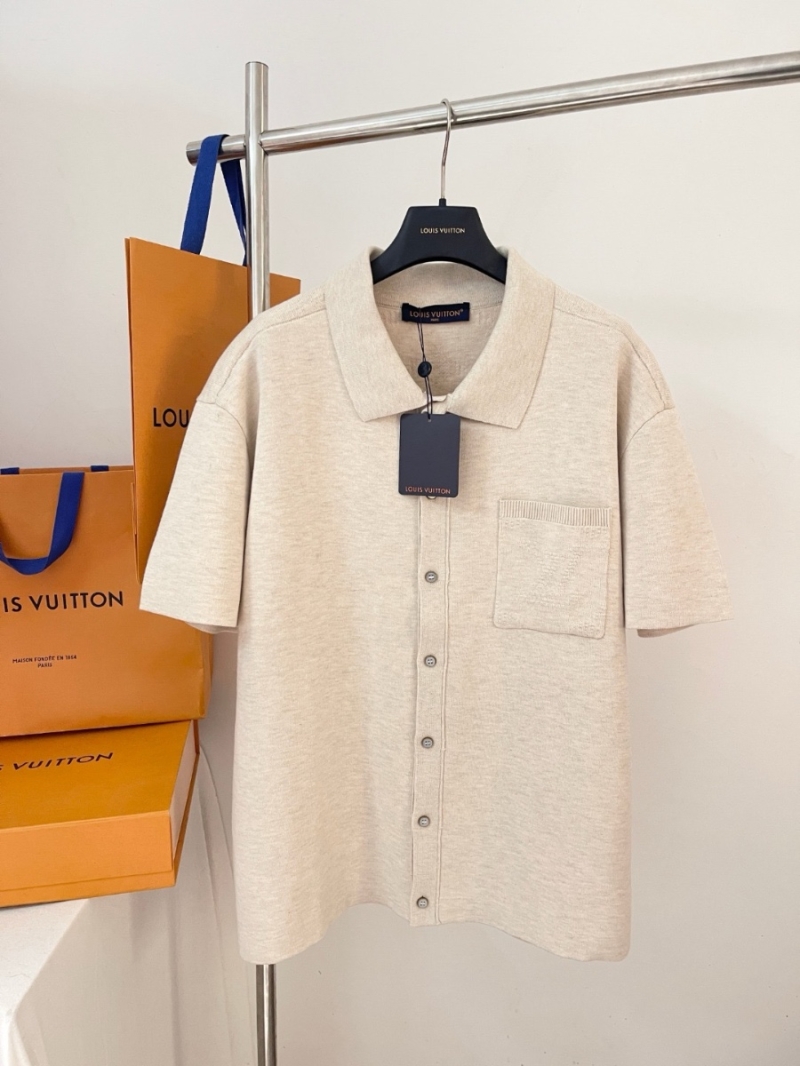 Louis Vuitton LV25 Embroidered Logo Knit Cotton Polo Collared Short-Sleeve Shirt