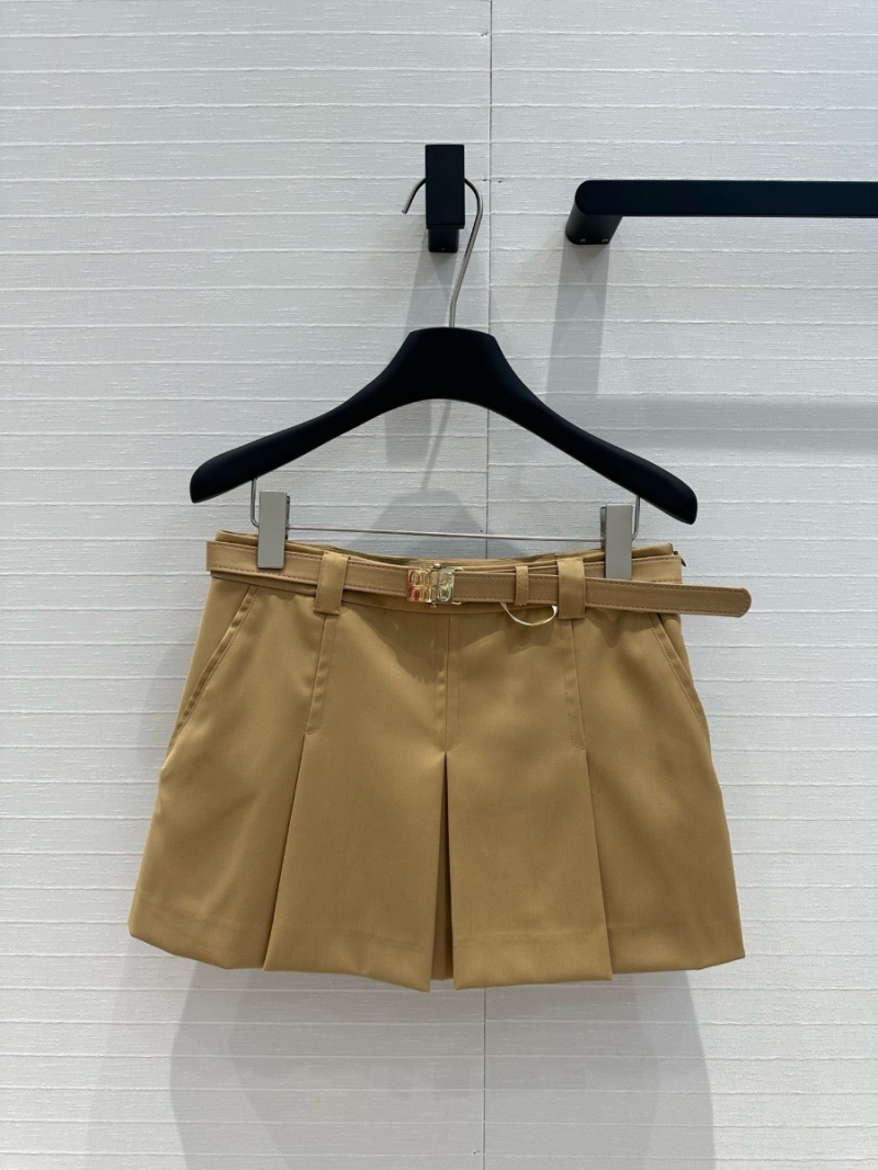 Miu Miu 24 Early Autumn New Arrival Pleated Khaki Mini Skirt