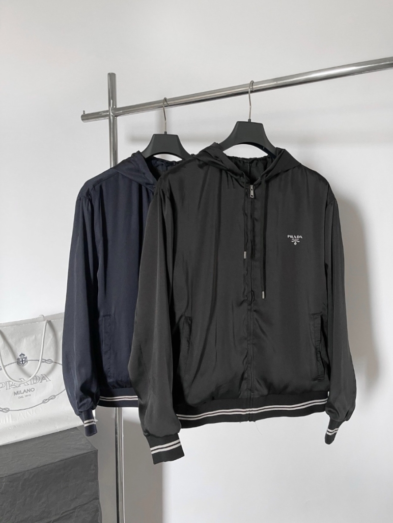 Prada New Mulberry Silk Hooded Jacket Black