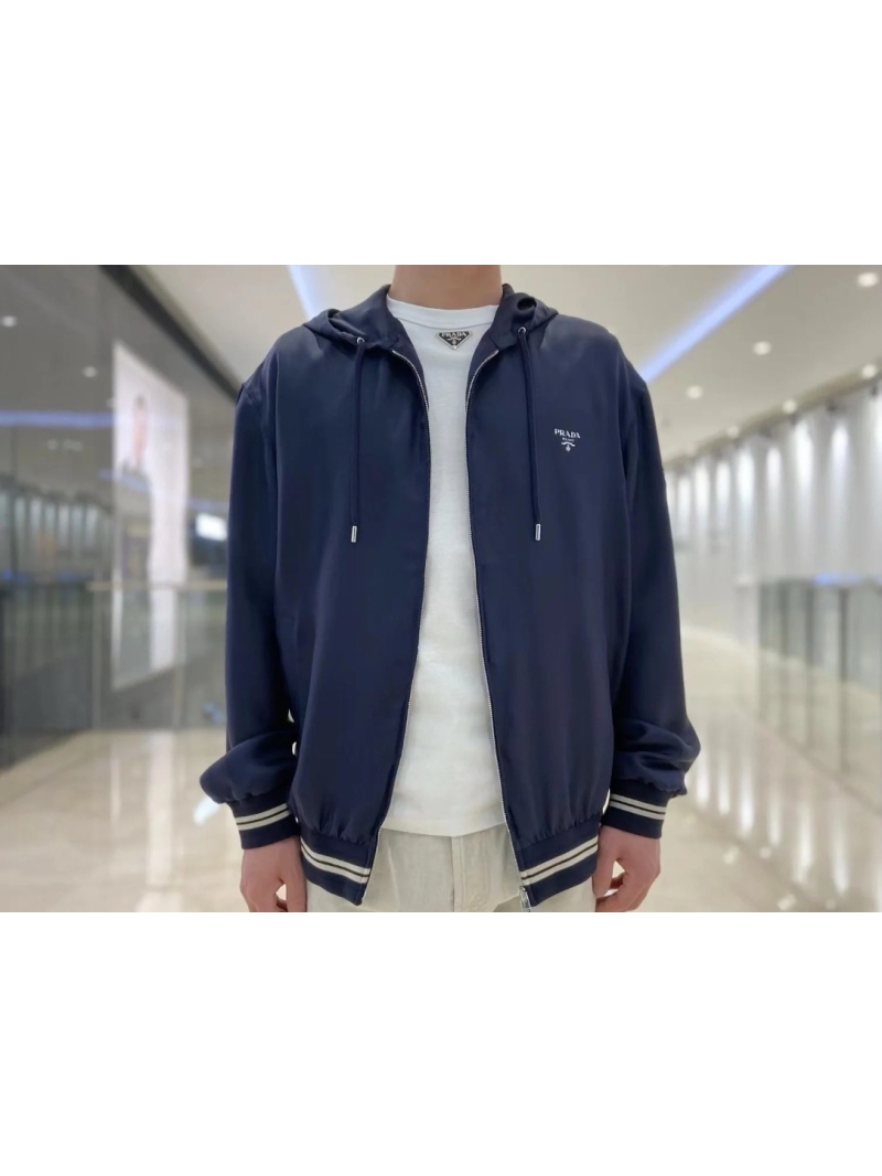 Prada New Mulberry Silk Hooded Jacket BLue