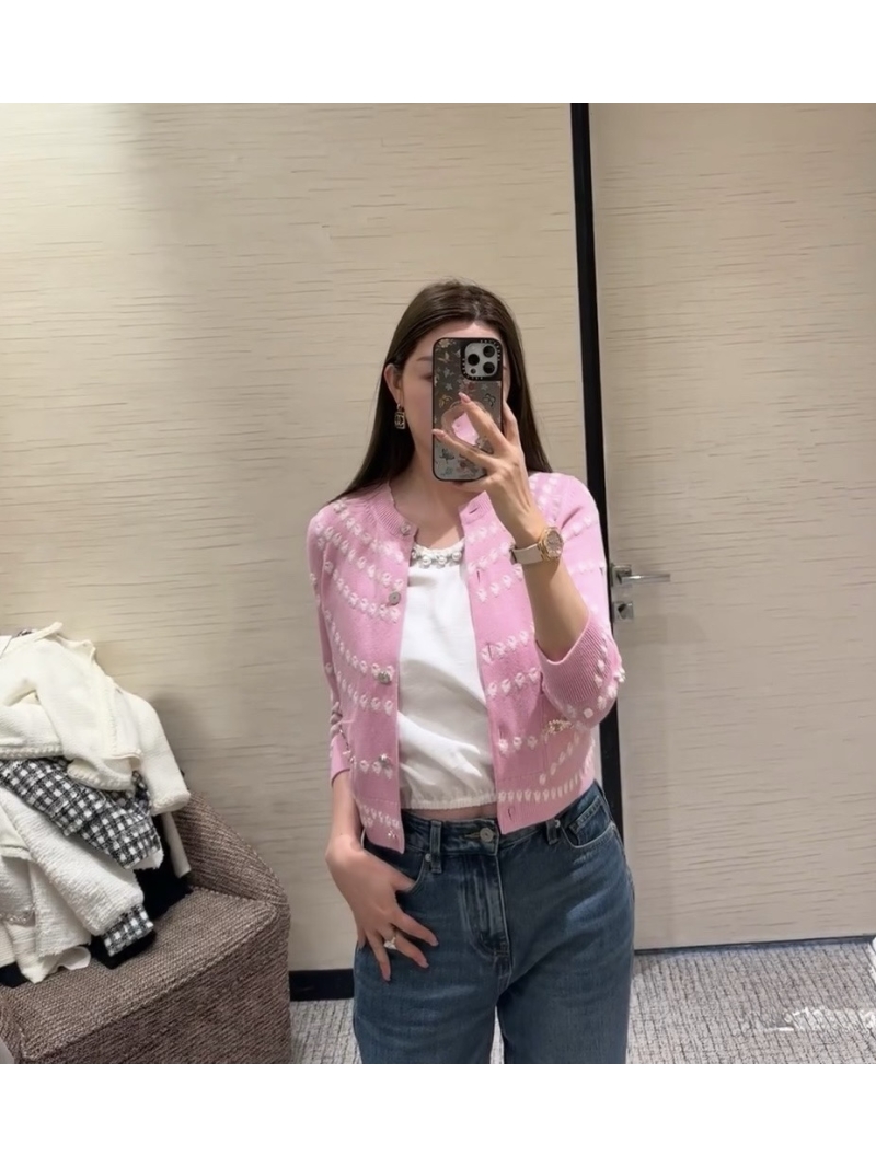 Chanel Coco 25P Haute Couture Pearl Series Cashmere Cardigan pinki