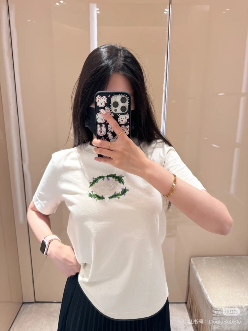 Burberry 25 Early Spring Latest Thistle Embroidered T-Shirt in White