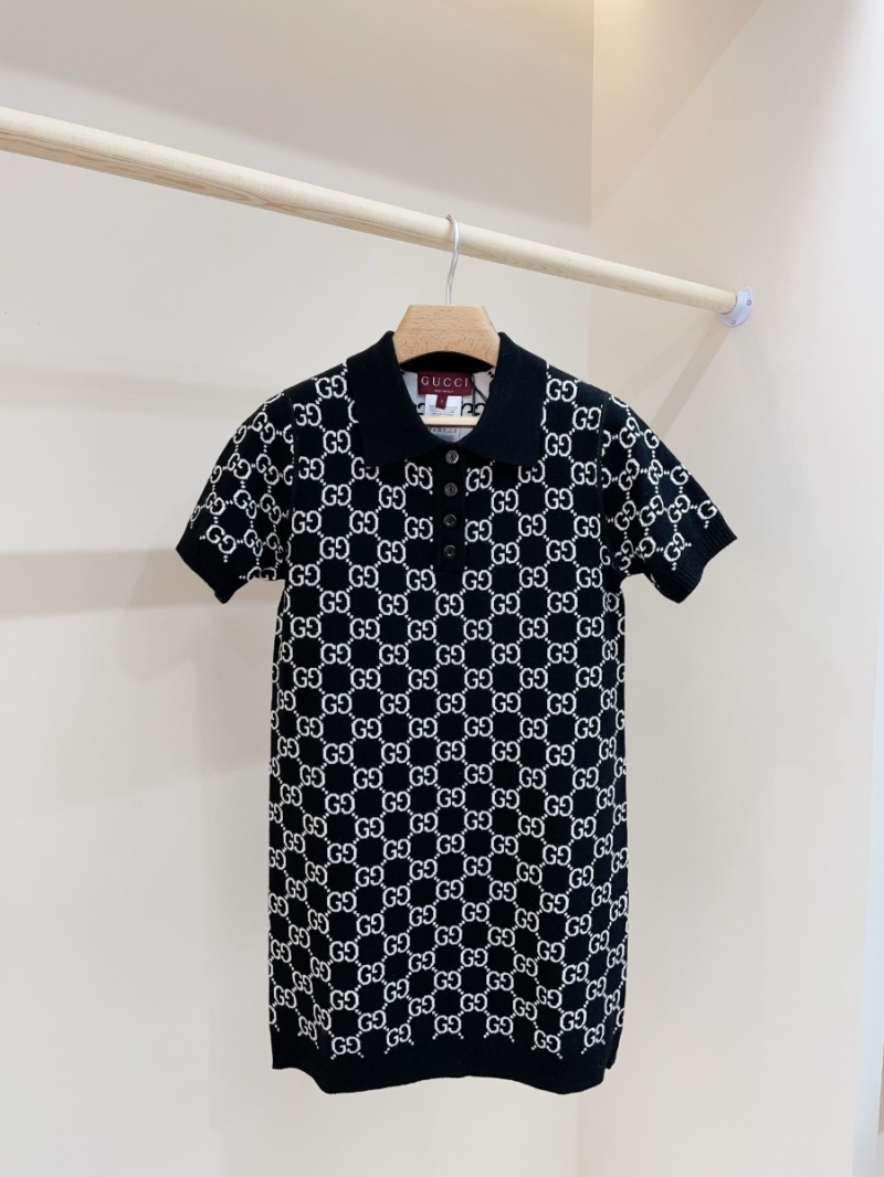 Gucci 25 Early Spring Modern GG Wool Jacquard Reversible Short-Sleeve Knit Dress Black