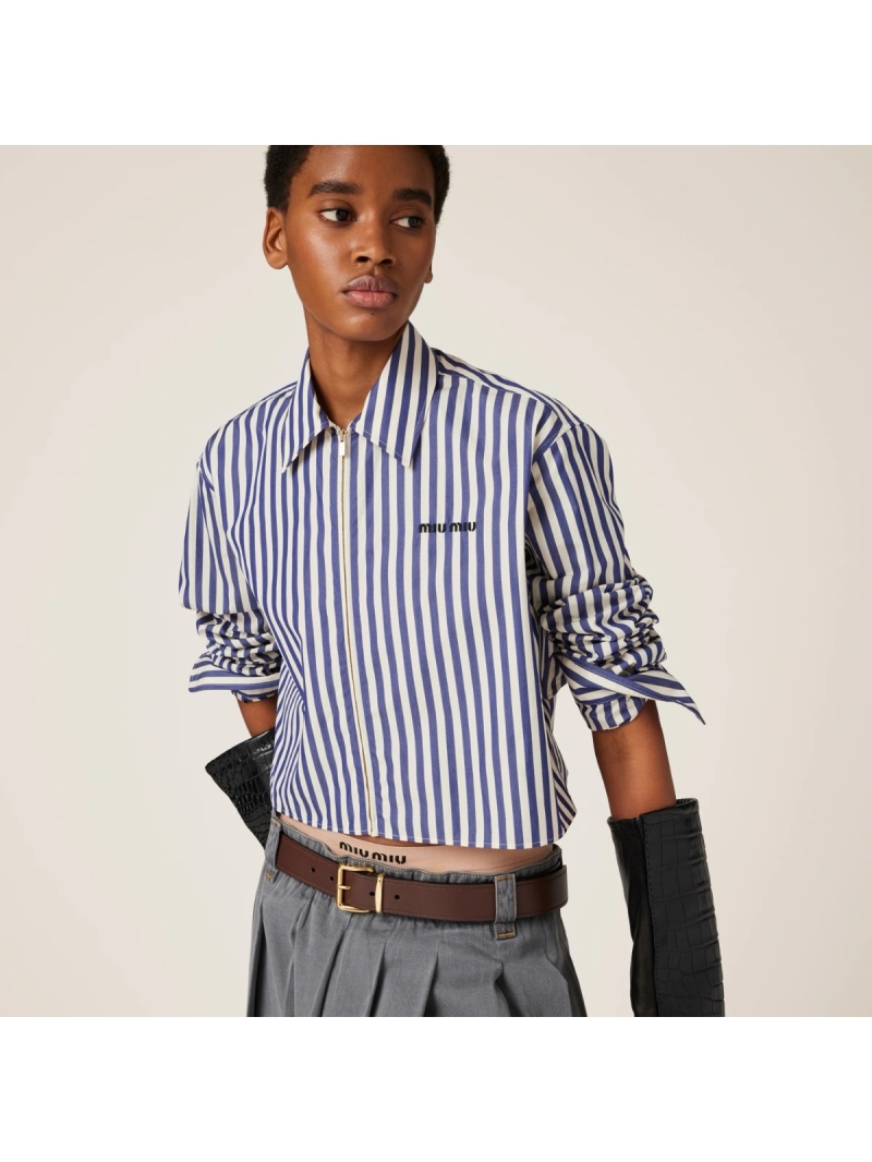 Miu Miu 2025 Early Spring Youthful Striped Zipper Shirt – Blue