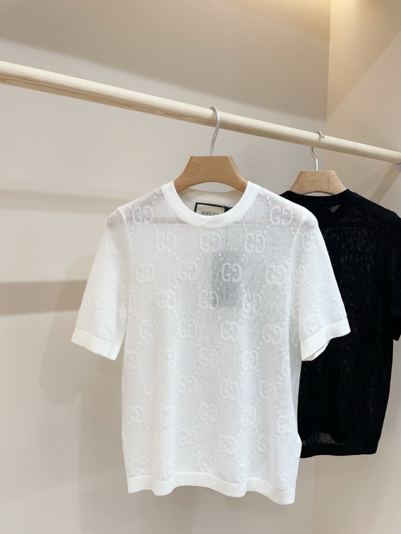 Gucci 25 Spring/Summer Latest GG Jacquard Short-Sleeve Knit Top in White