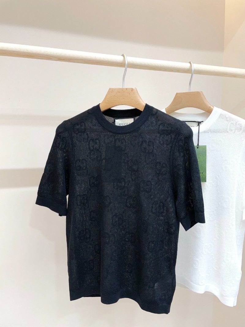Gucci 25 Spring/Summer Latest GG Jacquard Short-Sleeve Knit Top in Black