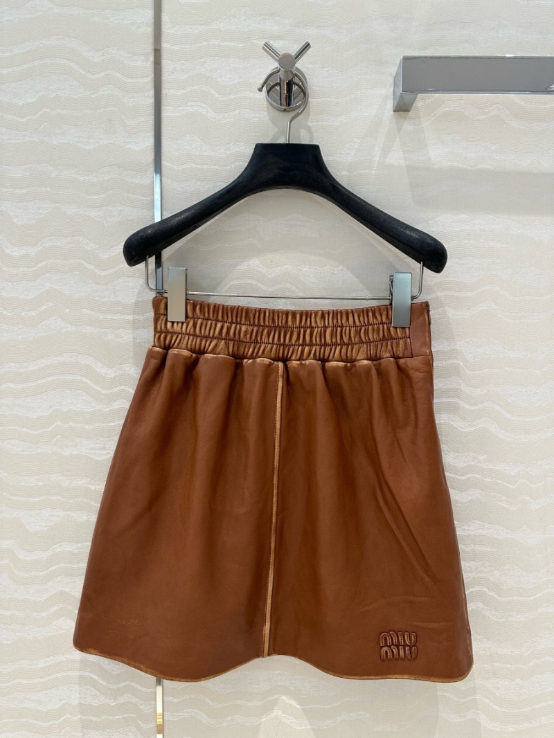 Miu Miu 2025 Early Spring Exclusive Vintage Lambskin Elastic Waist Skirt Brown