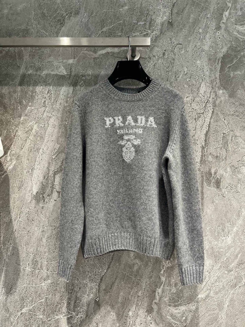 Prada High-Gram Cashmere-Wool Blend Sweater Grey