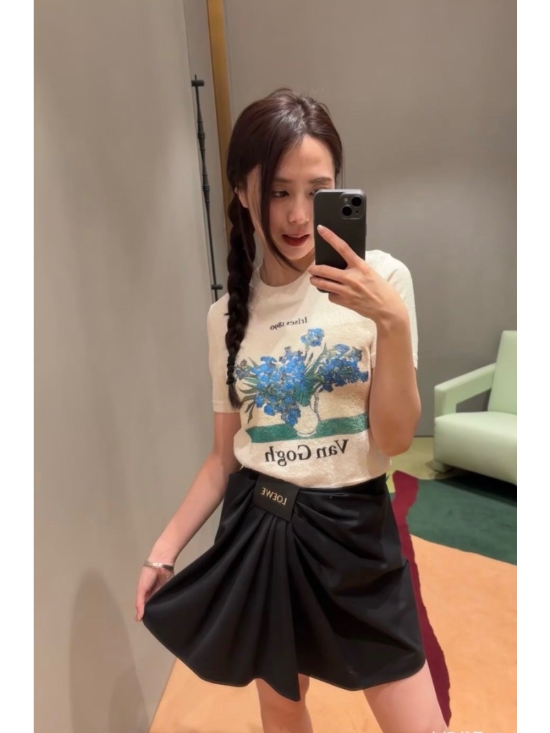 Loewe 2025 Early Spring Draped Panel Skirt with Leather Logo Tag Black