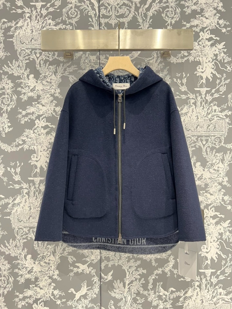 Dior CD 2023 Wool Hooded Coat in Deep Navy