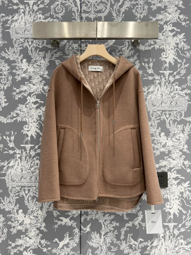 Dior CD 2023 Wool Hooded Coat in Cinnamon Pink