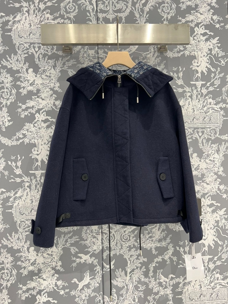 Dior CD 2023 Autumn-Winter Short Wool Coat with Hood. Deep Navy 
