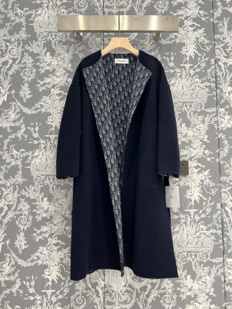 Dior CD Double-Faced Woolen Long Coat. Deep Navy