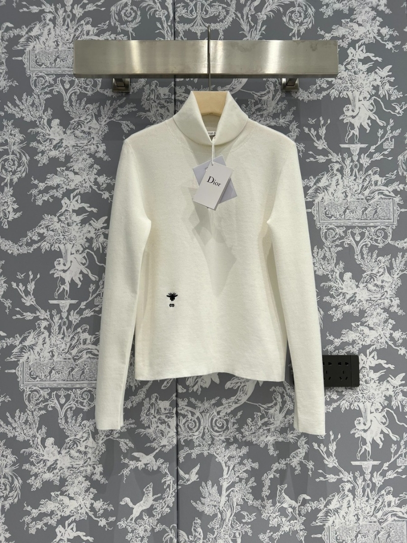 Dior CD 2023 High-Neck Cashmere Knit Sweater. White