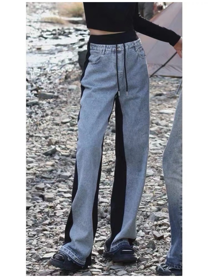 Prada24 Retro Denim-Cotton Blend Casual Pants with Letter Logo