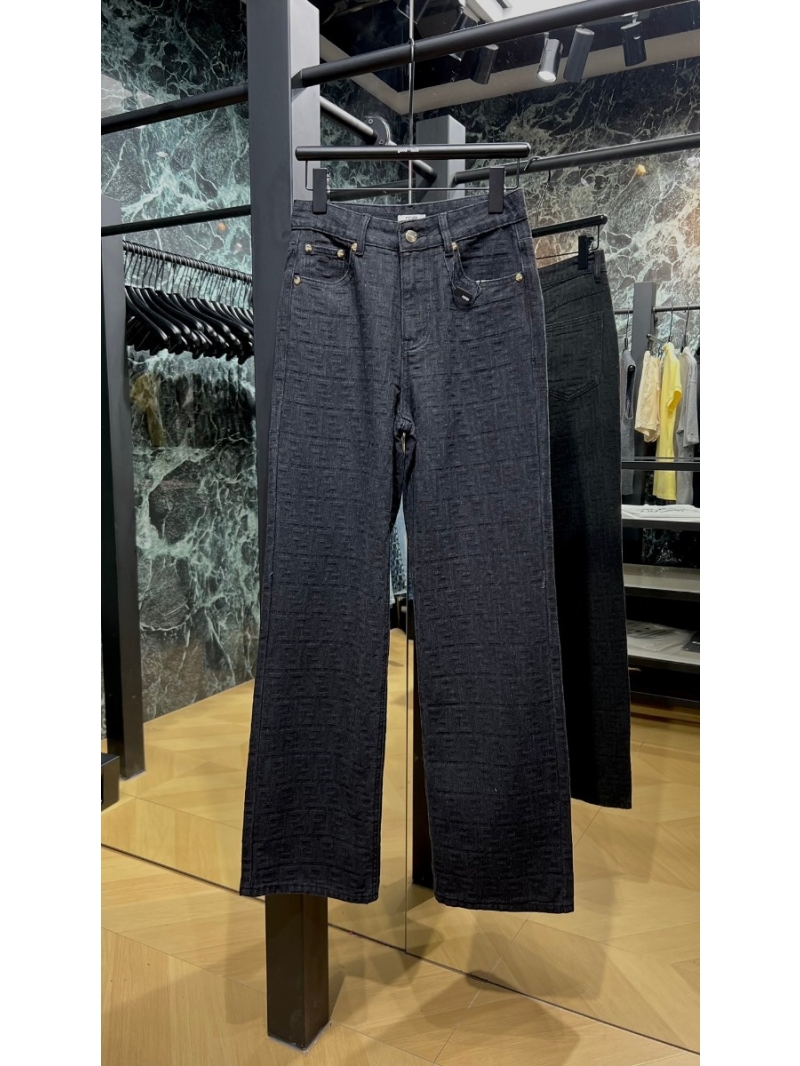 Fendi 24 Pre-Fall Collection Full-Print Black-Grey Straight Leg Jeans