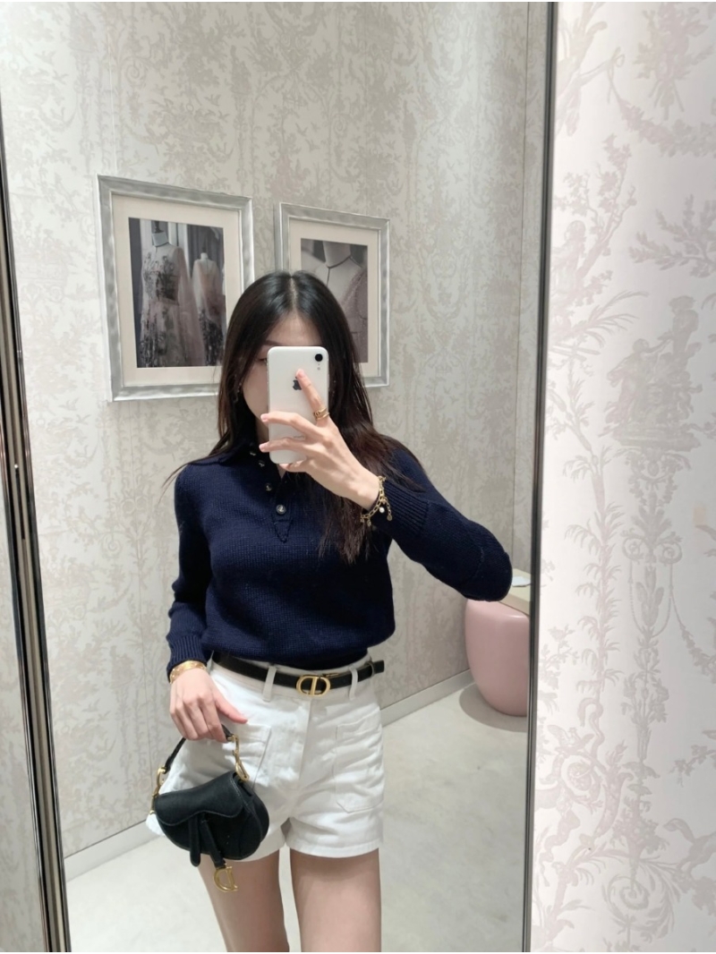 Dior 24 Pre-Fall Collection Elegant Collared Long Sleeve Sweater - Navy