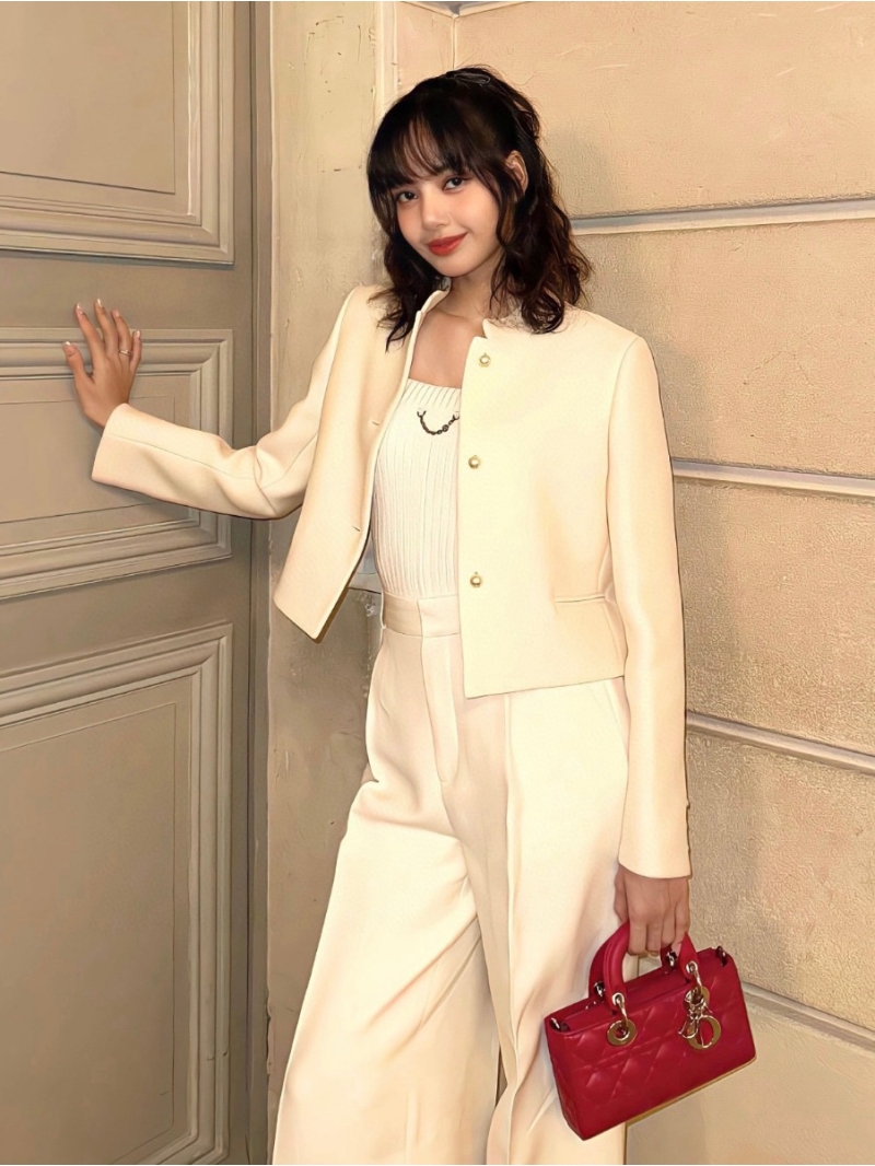 Dior 24 Fall/Winter Pearl Button Wool-Silk Long Sleeve Blazer. Beige