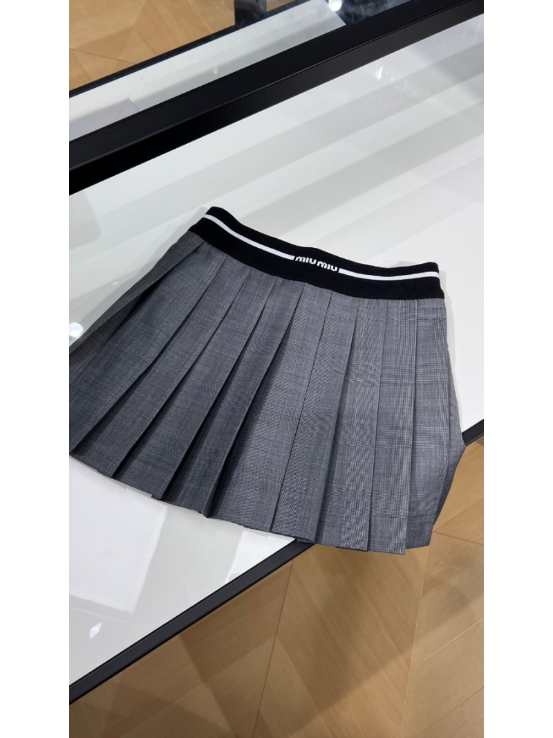 Miu Miu Academy Style Pleated Mini Skirt (Grey)
