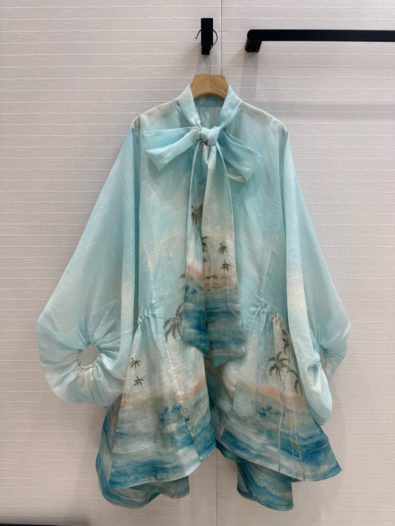 Zimmermann 2025 Spring/Summer Blue Scenic Palm Print Dress with Lace Slip Limited Edition