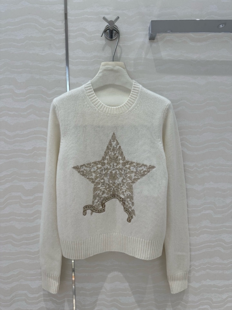 Dior Fall/Winter 2024 Vessel Collection Embroidered Floral Star Cashmere Sweater - White