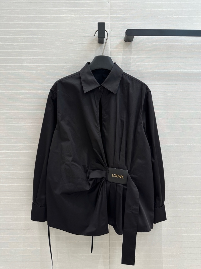 Exclusive Loewe Spring/Summer 2025 Wrap-Tie Shirt with Leather Side Buckle Black